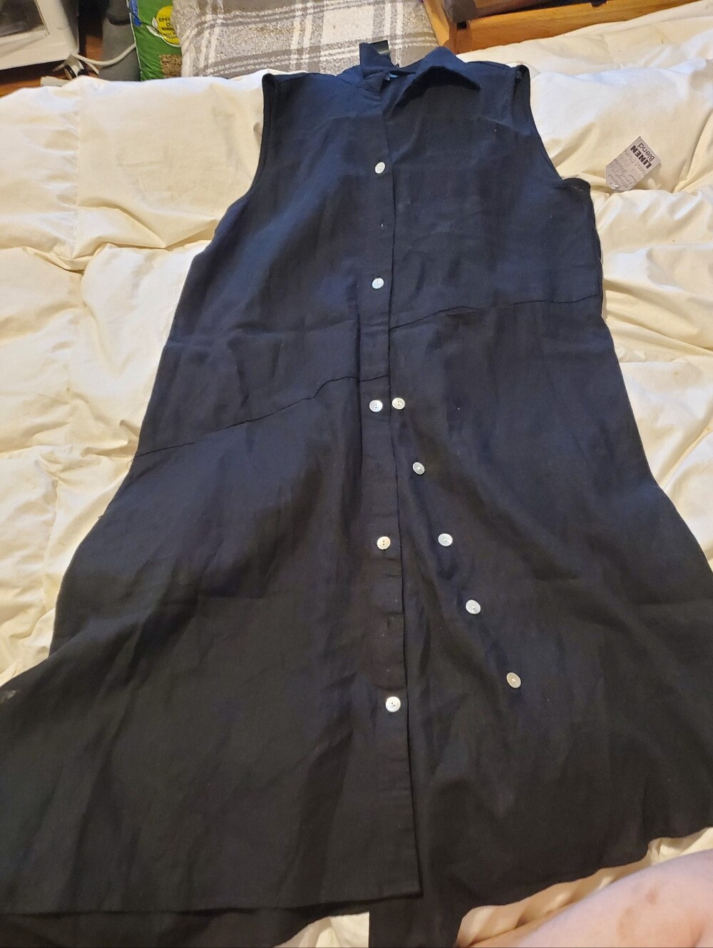 For Cynthia Black Sleeveless Button-Down Linen Midi Dress - Picture 6 of 6